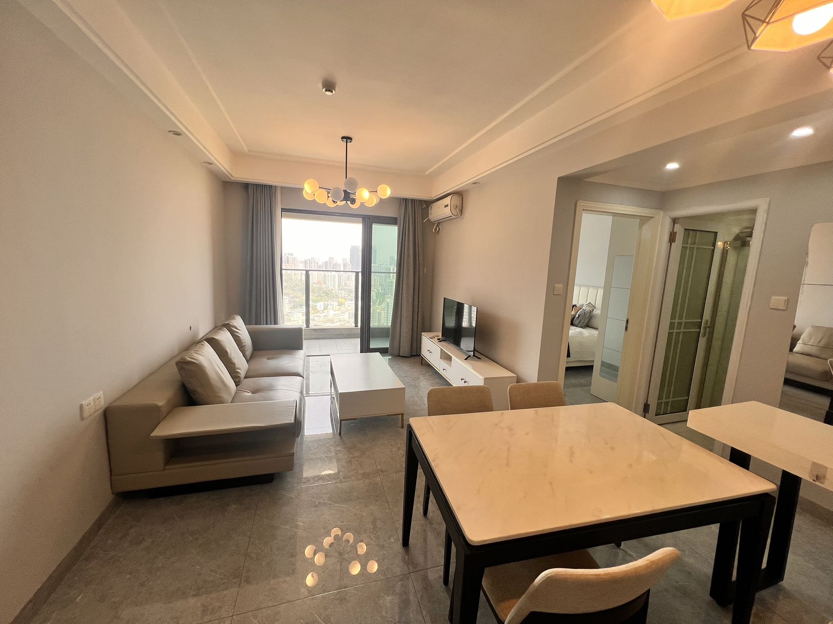 Featured image for “modern and bright apt with 1bedrooms on high floor with hill view, downstairs is Shopping mall and metro station”
